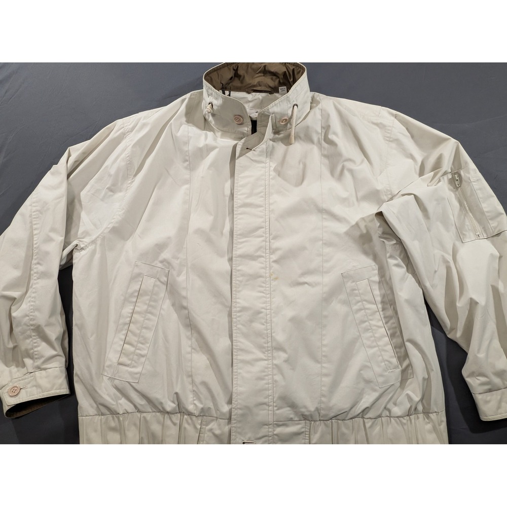 Towne London Fog Mens XL Cream Full Zip Bomber Jacket Windbreaker Utility Pocket
